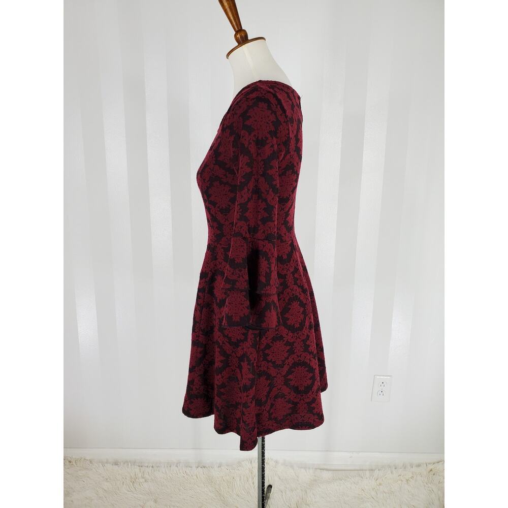 MY MICHELLE Women's Burgundy & Black Patterned Fit & Flare Dress Sz S - Picture 3 of 11